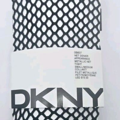 New DKNY Net Fishnet Tights Size Small / Medium Denier Metallic Net OB607 Black